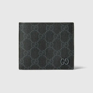 Gucci GG Supreme Canvas Leather Bifold Wallet Gray Black
